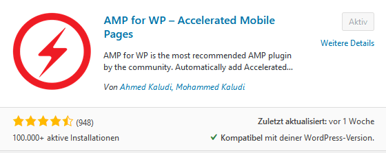 AMP For WP Plugin installiert