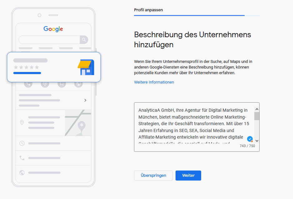 Beschreibung des Unternehmens hinzufügen - Google My Business