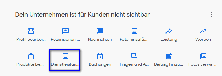 Dienstleistungen - Google My Business Oberfläche