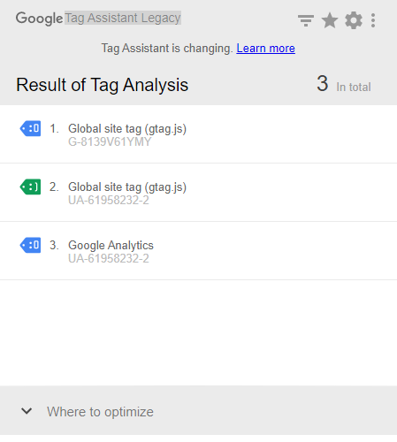 Google Tag Assistant Screenshot