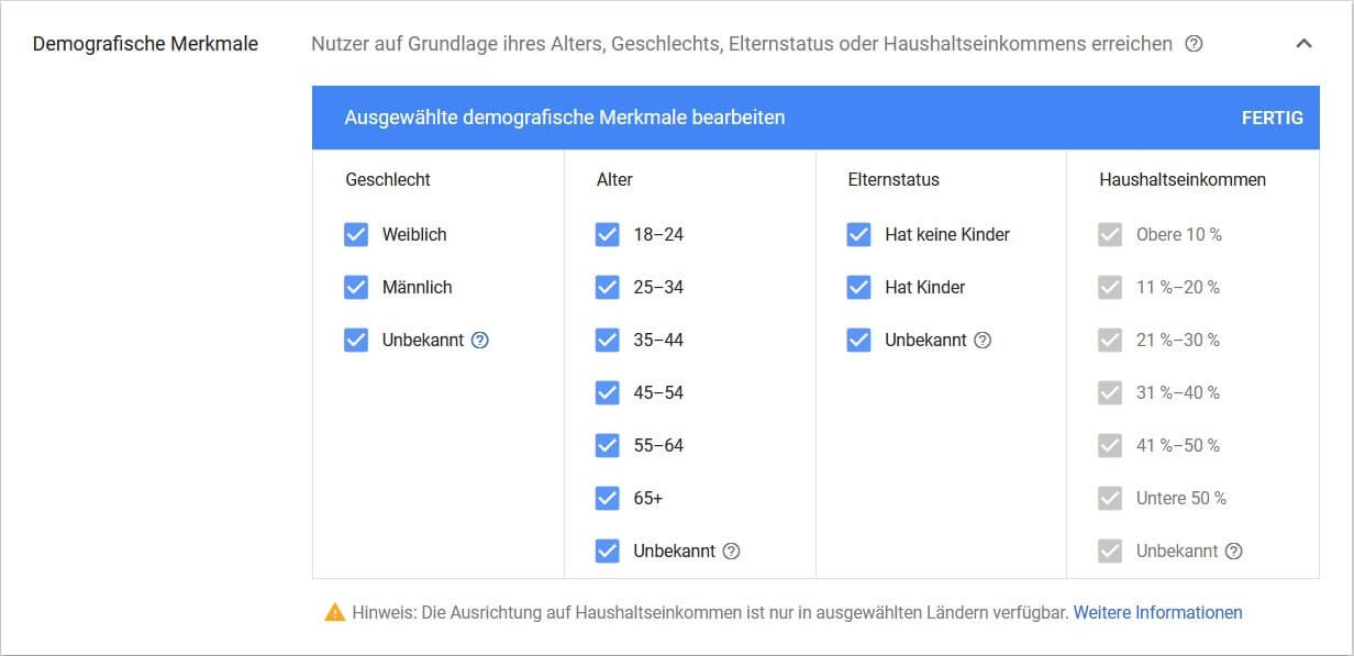 Screenshot Demografische Merkmale Google Ads