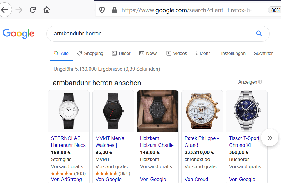 creenshot Google Shopping Ads