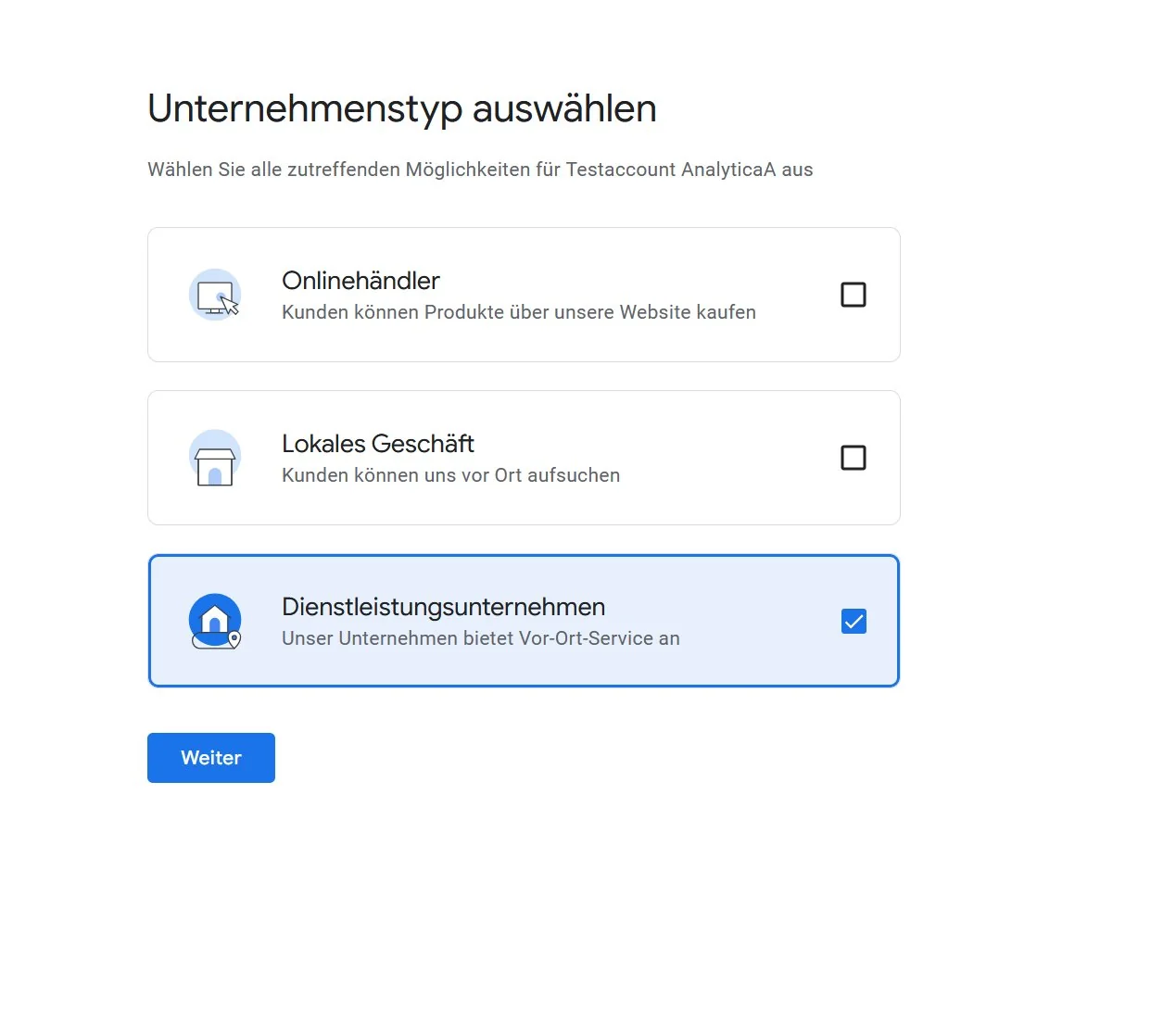 Unternehmenstyp im Google Unternehmensprofil festlegen – Dienstleistungsunternehmen